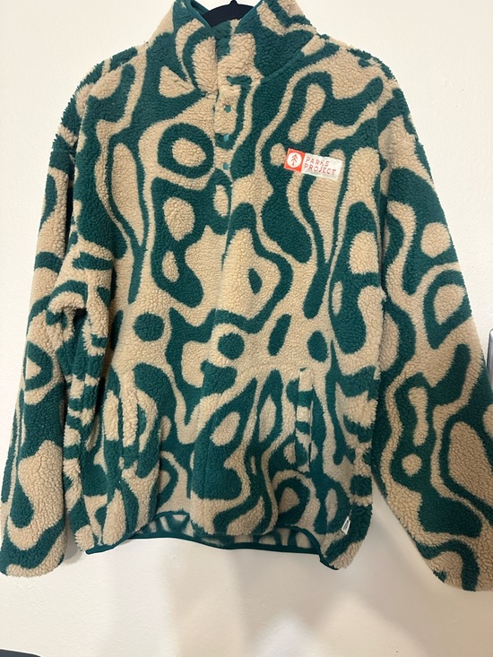Parks Project Jackets & Blazers - Parks Project Teal & Cream Abstract Sherpa Pullover